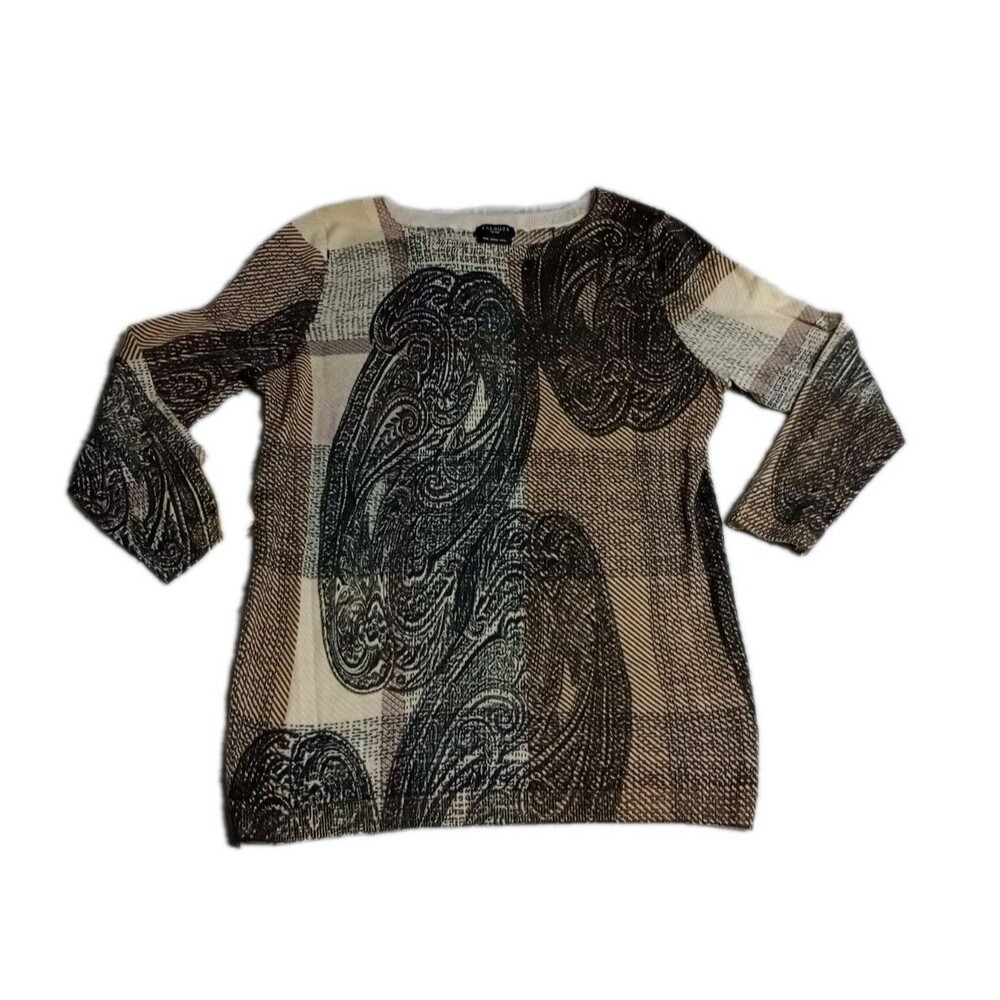 Talbots 100% Merino Wool Sweater Womens PM M Petite Lightweight Paisley Brown